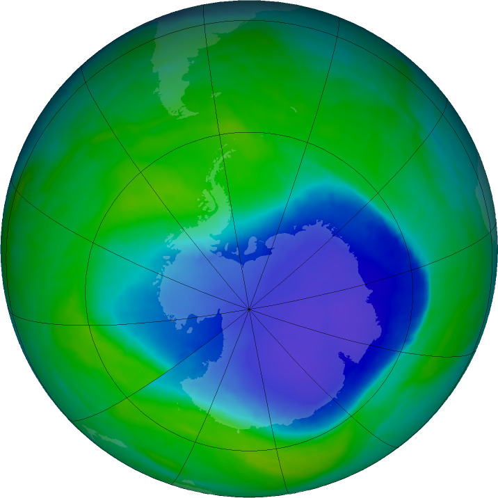 Antarctic ozone map for 29 November 2015